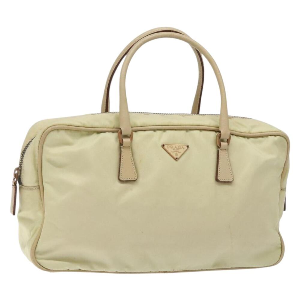 PRADA Hand Bag Nylon Beige Gold